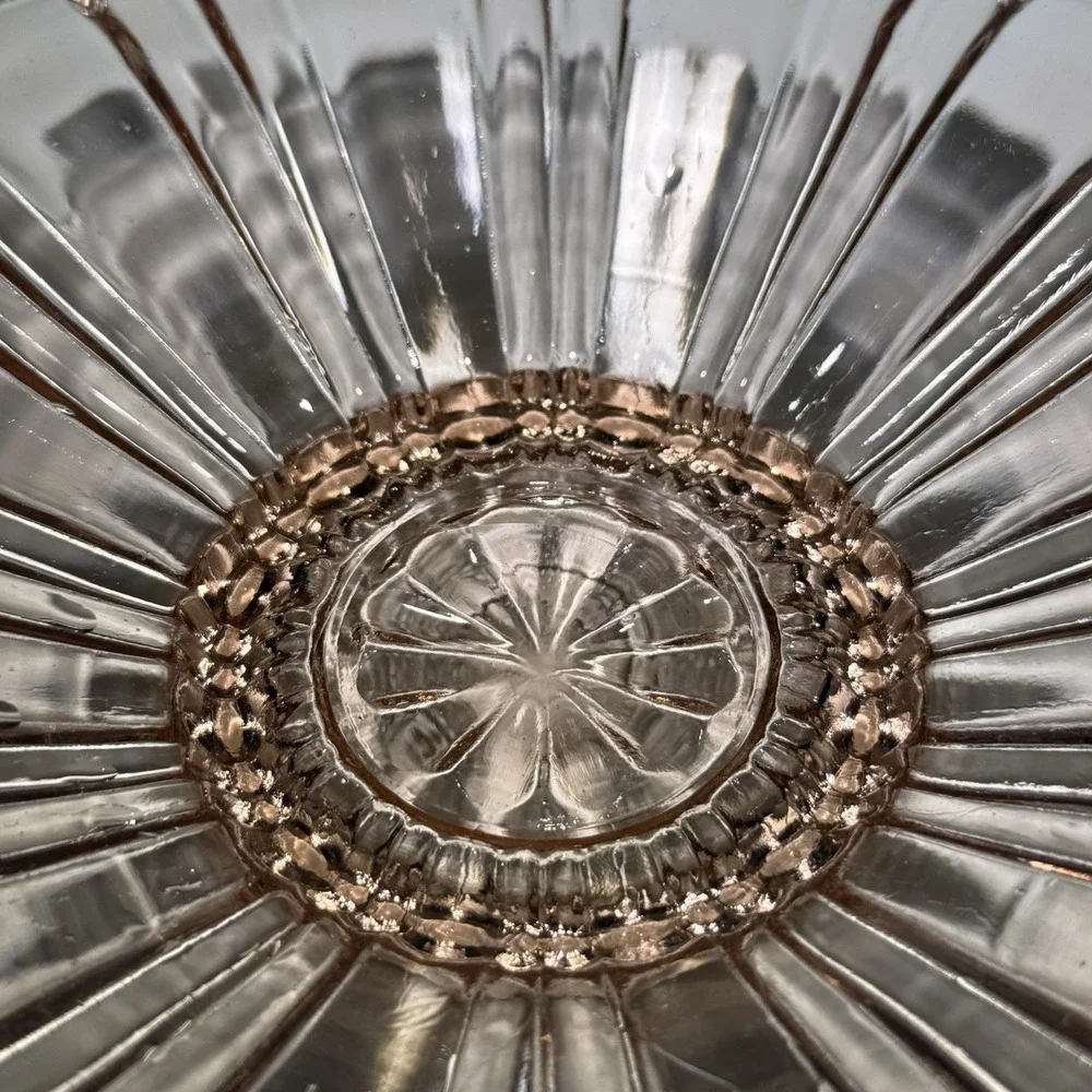 Anchor Hocking Pink  Depression Glass Old Cafe Starburst Tab Handle Candy Dish